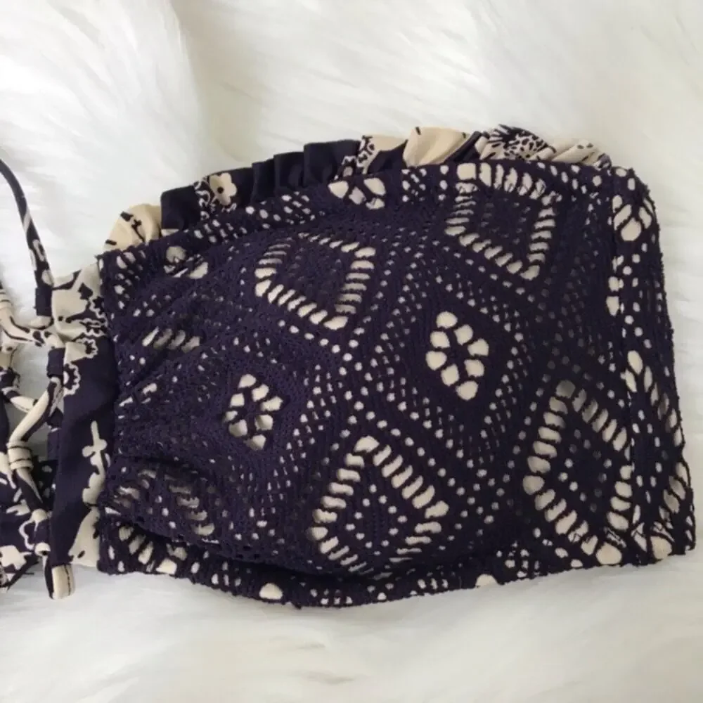 BECCA Purple Crotchet Knit Bikini Top Size S